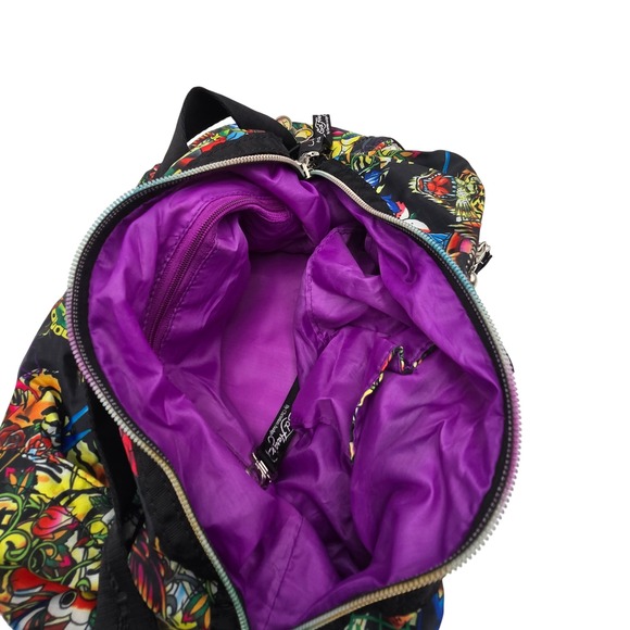 VTG Ed Hardy Tattoo Print Hobo Bag Shoulder Purse Love Kills Skull Heart Charm - Picture 8 of 9